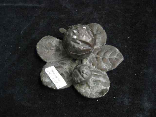 Appraisal: Victorian Figural Bronzed Inkwell blossom leaf design