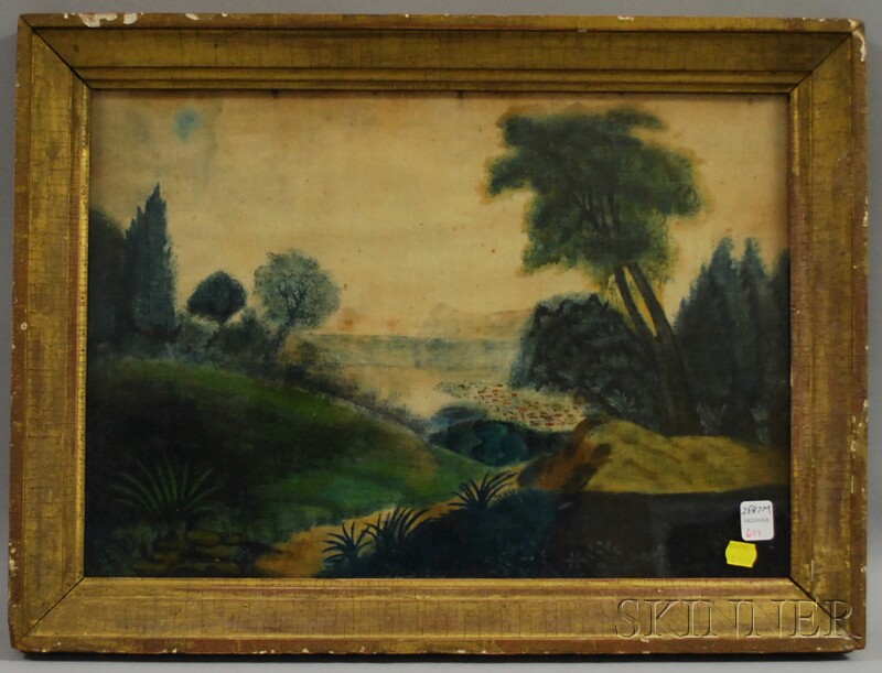 Appraisal: th Century American School Painting on Velvet Depicting a Shoreline