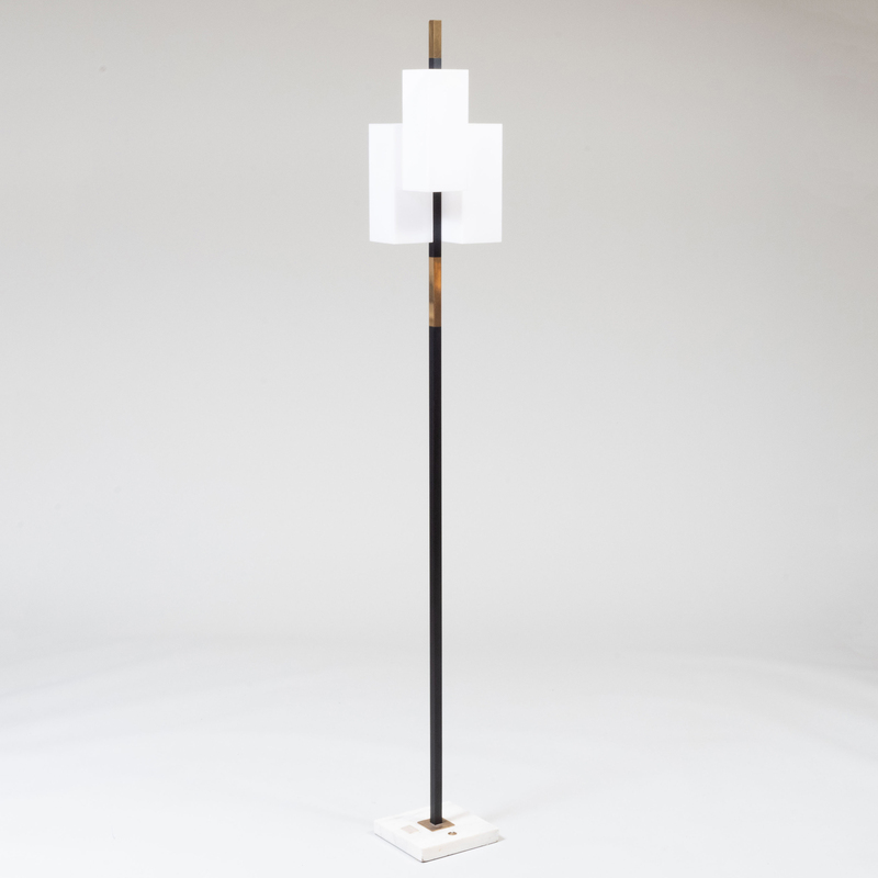 Appraisal: Contemporary Brass and Black Painted Metal Floor Lamp with Marble