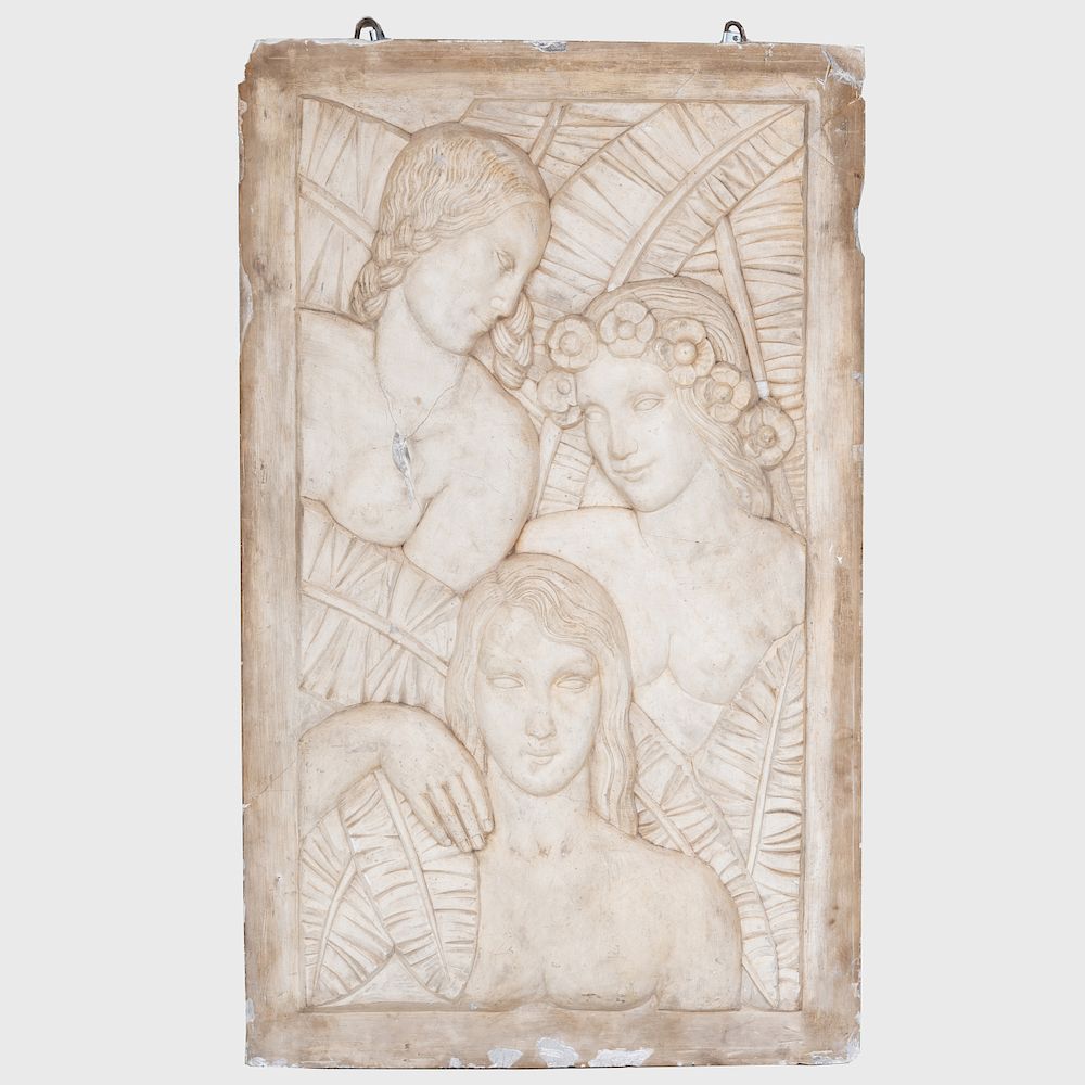 Appraisal: Art Deco Plaster Figural Relief Panel Carved at the top