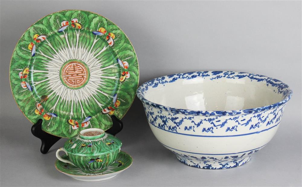 Appraisal: FOUR CHINESE EXPORT CABBAGE LEAF AND BUTTERFLY PIECES AND A