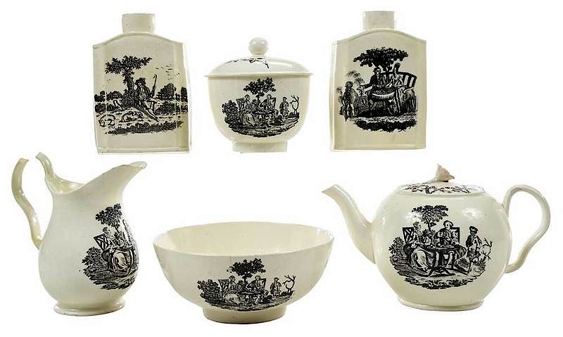 Appraisal: Six Tea Party Transfer Decorated Creamware Items British late th