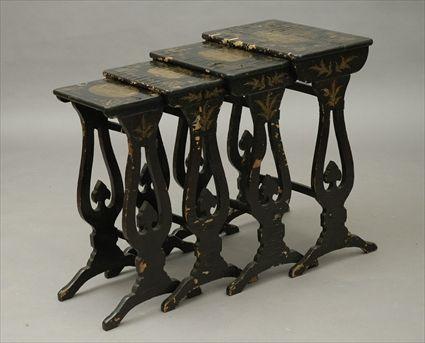 Appraisal: Set of Four Chinese Export Black Lacquer Nesting Tables Largest