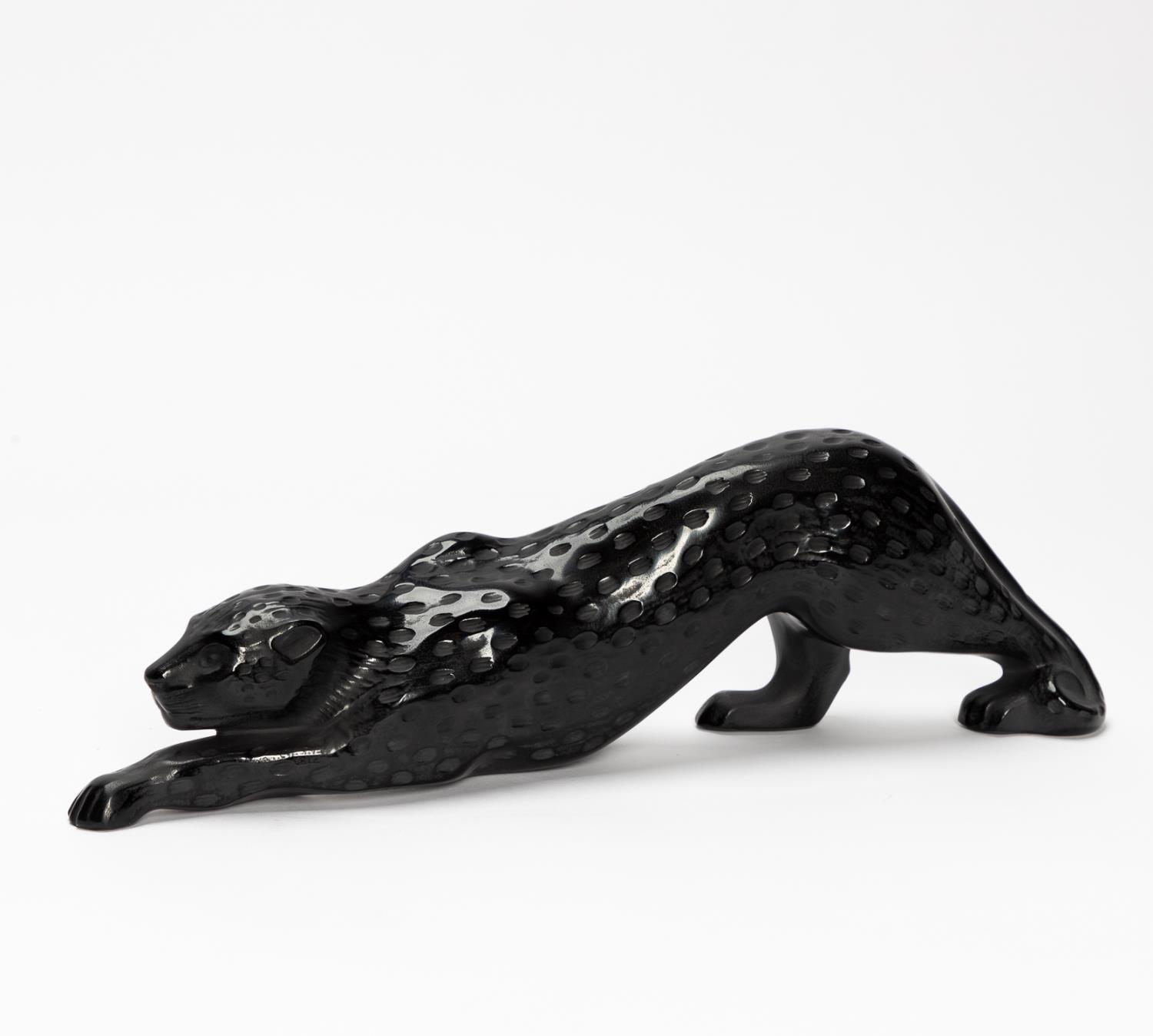 Appraisal: BLACK LALIQUE PANTHER ZEILA GLASS SCULPTURE Lalique French th century