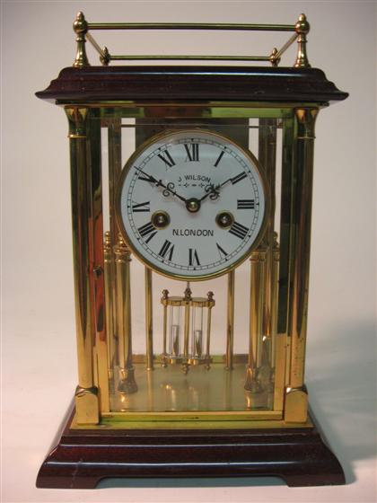 Appraisal: French brass and glass mantle clock th th century Circular