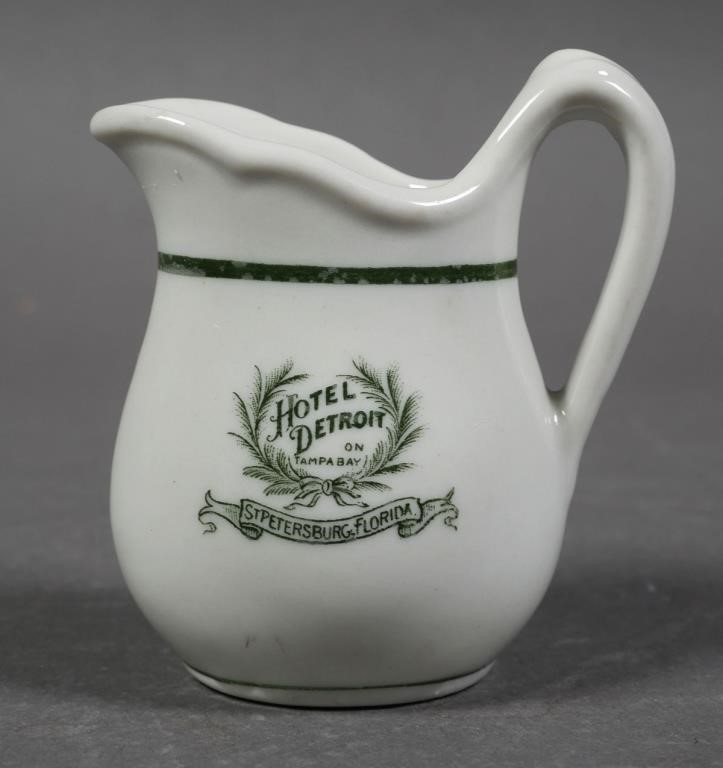 Appraisal: Vintage restaurant-ware cream pitcher Hotel Detroit St Petersburg No damage