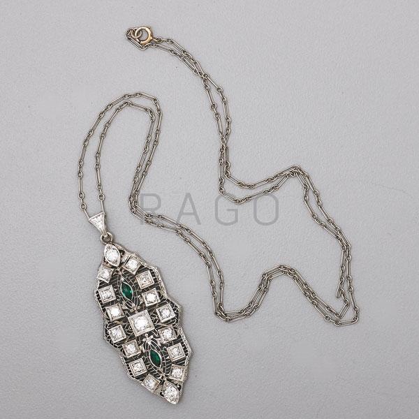 Appraisal: ART DECO DIAMOND WHITE GOLD FILIGREE NECKLACE Condition Report