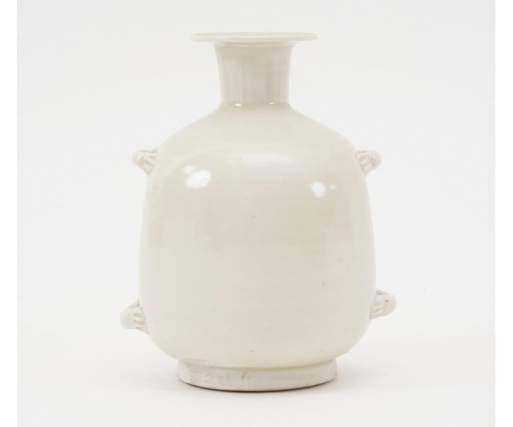 Appraisal: Early Chinese Ding stoneware flask with two strap handles top