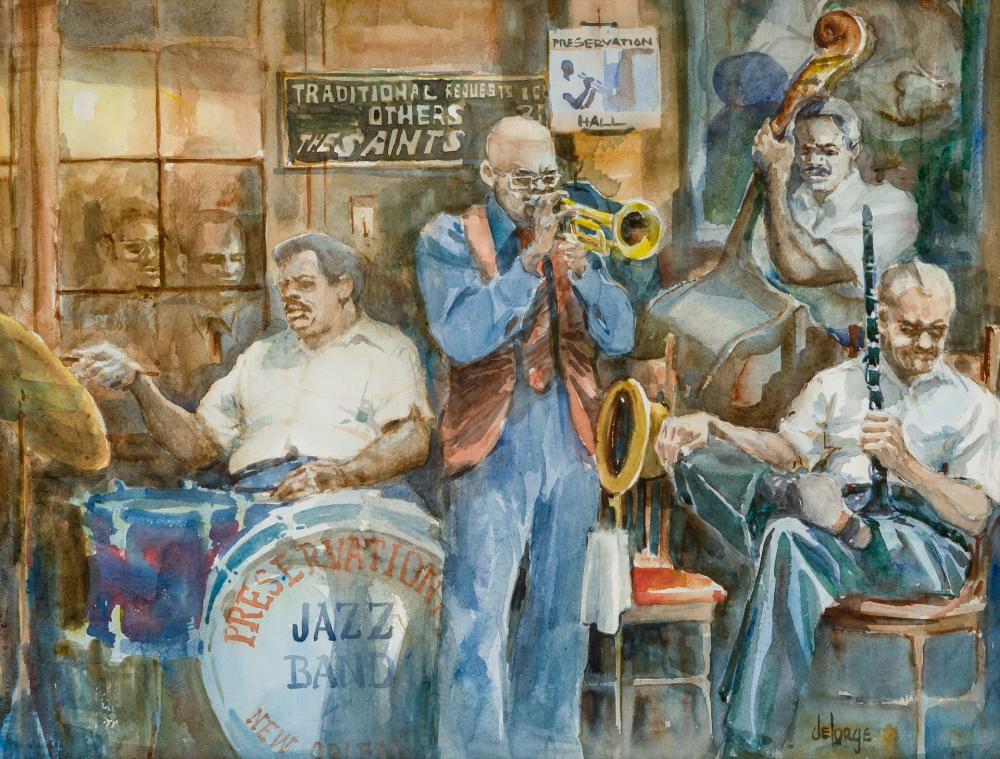 Appraisal: AMERICAN SCHOOL th Century Preservation Jazz Band New Orleans watercolor