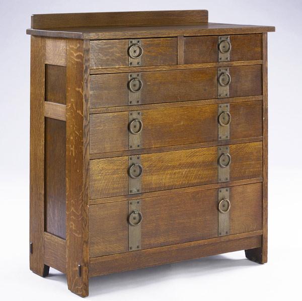 Appraisal: GUSTAV STICKLEY Tall chest of drawers no with ring pulls