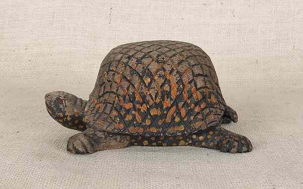 Appraisal: Folk art carved and painted tortoise early th c h