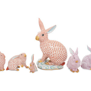 Appraisal: Six Herend Porcelain Rabbits th Century each with Herend factory