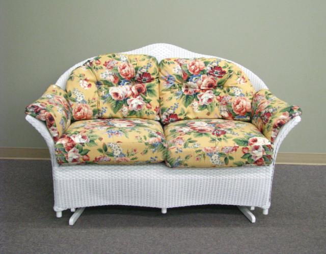 Appraisal: Lloyd Flanders White Wicker Loveseat-Glider with floral motif cushions