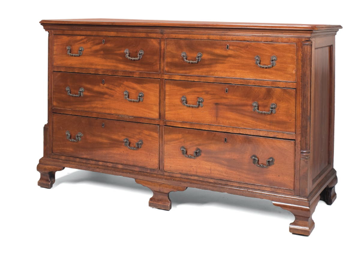 Appraisal: ENGLISH CHIPPENDALE MAHOGANY DOUBLE GENTLEMAN'S CHEST OF DRAWERS The oblong