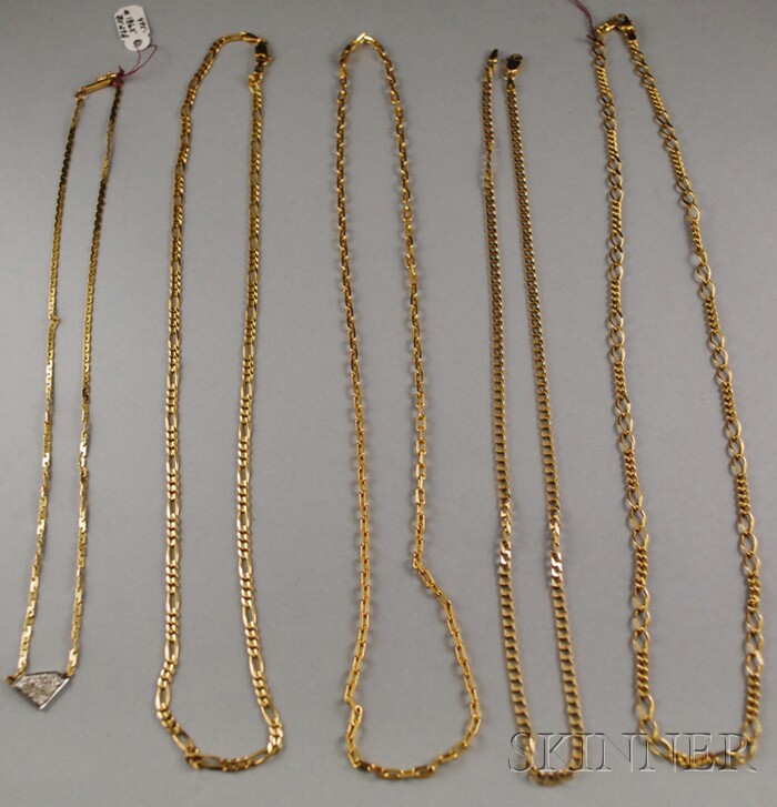 Appraisal: Five kt Gold Chains one with diamond accent total dwt