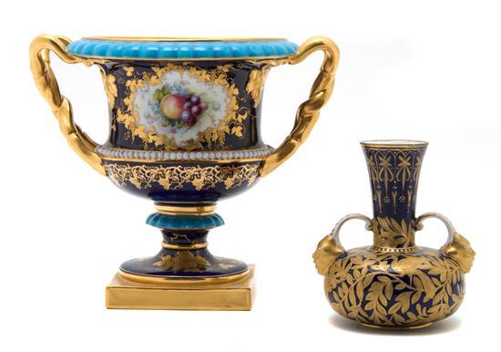 Appraisal: Worcester Urn of handled form in cobalt with fruit and