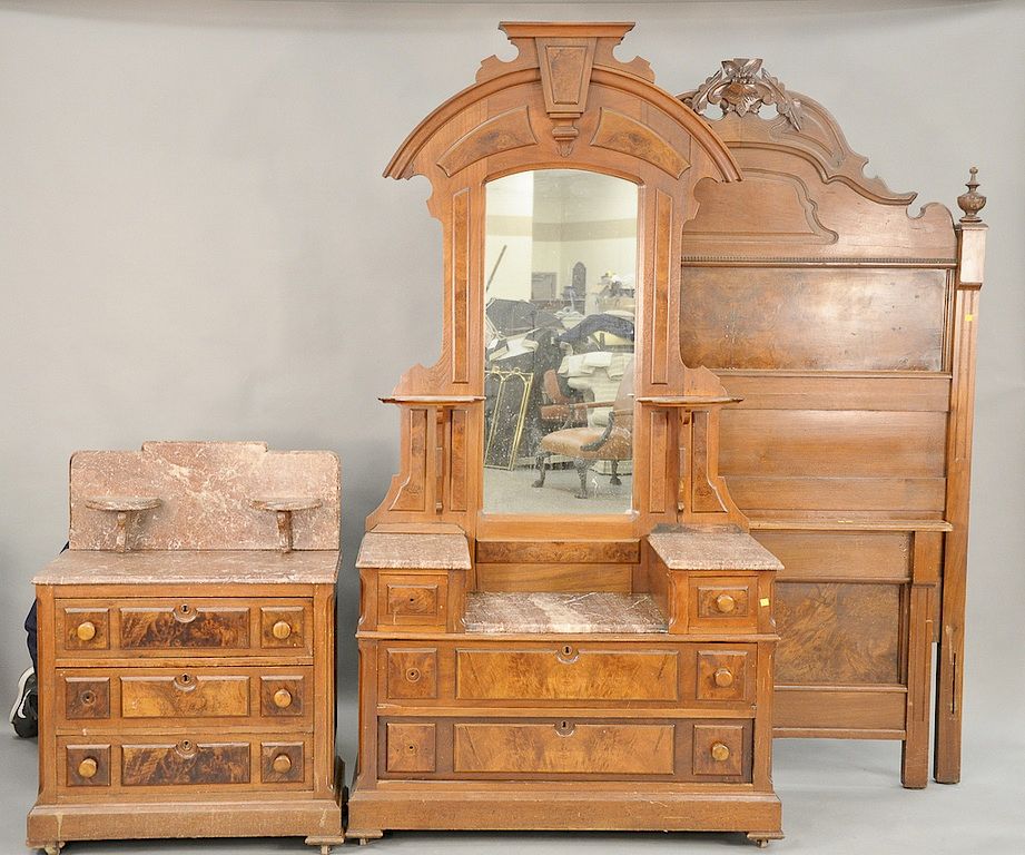 Appraisal: Three piece walnut Victorian bedroom set to include high back