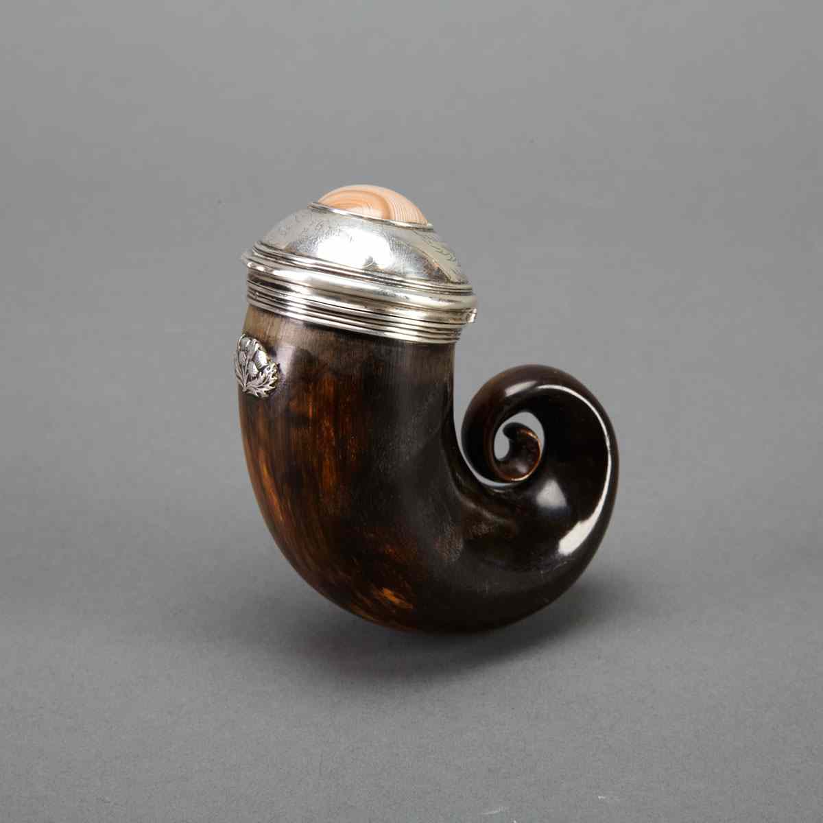 Appraisal: Scottish Silver and Agate Mounted Ram Ts Horn Snuff Mull