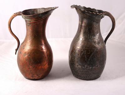 Appraisal: Two silver on copper Persian Safavid wine jugs th th