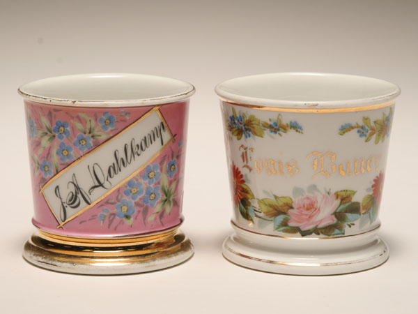 Appraisal: Occupational shaving mug Two Hand Painted Florals Both with gilt