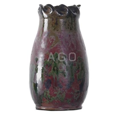 Appraisal: GEORGE OHR - Fine and large vase with folded rim