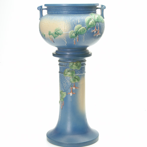 Appraisal: ROSEVILLE Blue Fuchsia jardiniere and pedestal set - Great condition