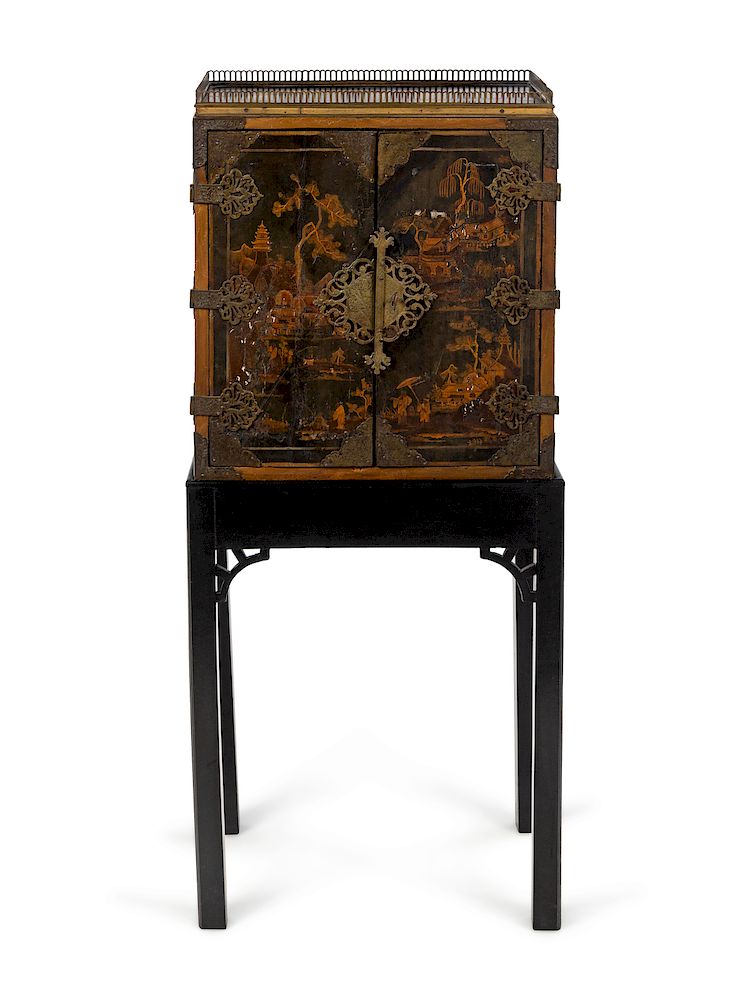 Appraisal: A Chinese Export Lacquered Cabinet on Stand A Chinese Export