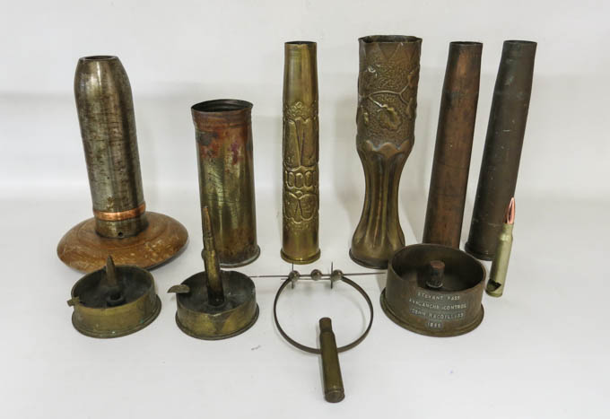 Appraisal: TEN PIECES OF TRENCH ART including two reppose' vases from