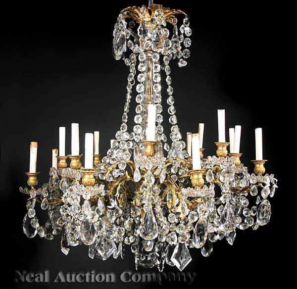 Appraisal: A Good French Gilt Bronze and Crystal Sixteen-Light Chandelier late