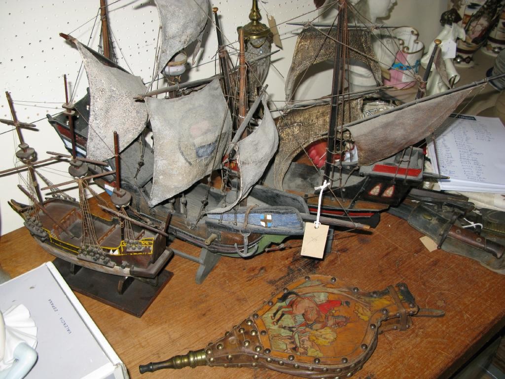 Appraisal: Three painted wood models of galleons tallest in and a