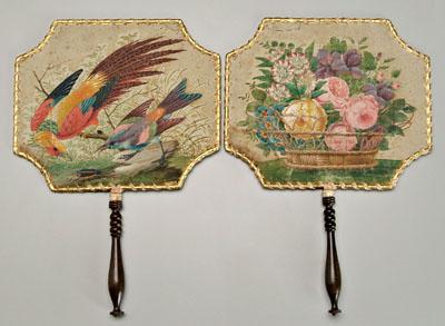 Appraisal: Pair painted silk fans cartouche shaped finely painted on silk