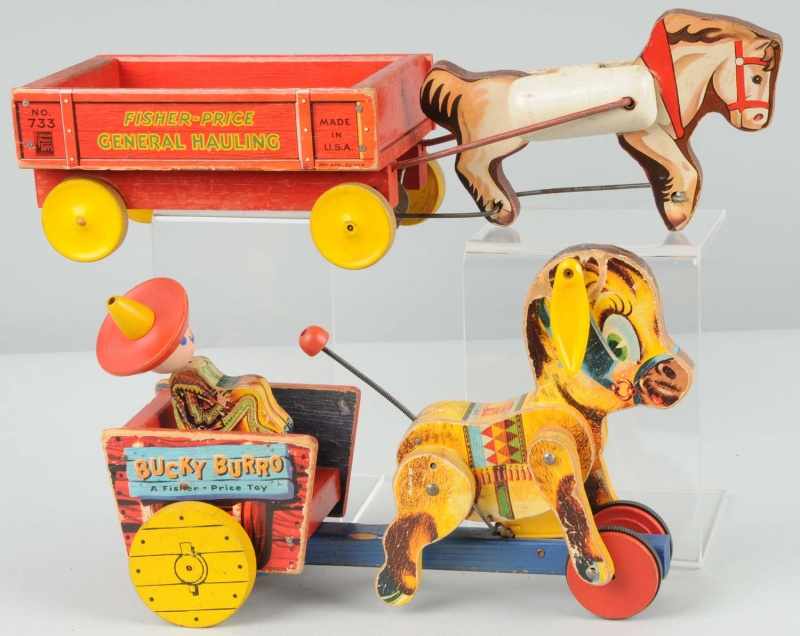 Appraisal: Lot of Fisher Price Animal-Drawn Toys Description Includes no Bucky