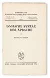 Appraisal: CARNAP RUDOLF Logische Syntax der Sprache xi pages vo x