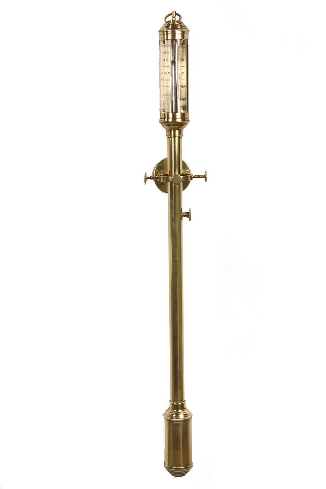 Appraisal: MARINE BAROMETER - Solid Brass Gimble Wall-Mounted Stick Barometer early