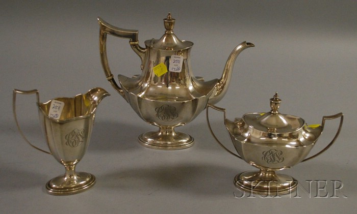 Appraisal: Three-Piece Gorham Sterling Tea Set monogrammed pint teapot approx troy