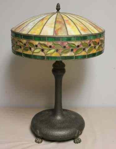 Appraisal: Antique Leaded Glass Table Lamp With heavy hammered finish bronze