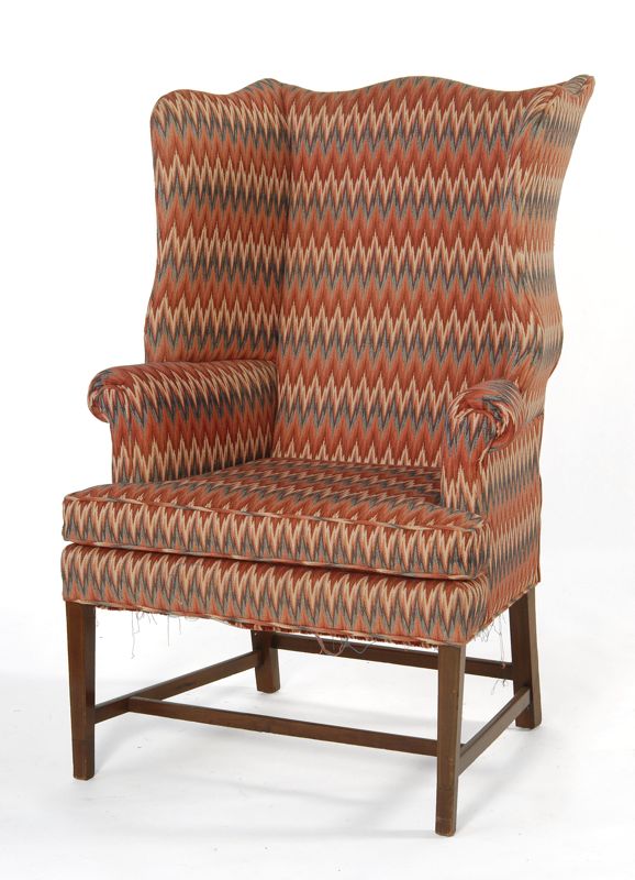 Appraisal: ANTIQUE NEW ENGLAND HEPPLEWHITE WING CHAIR With flame-stitch upholstery