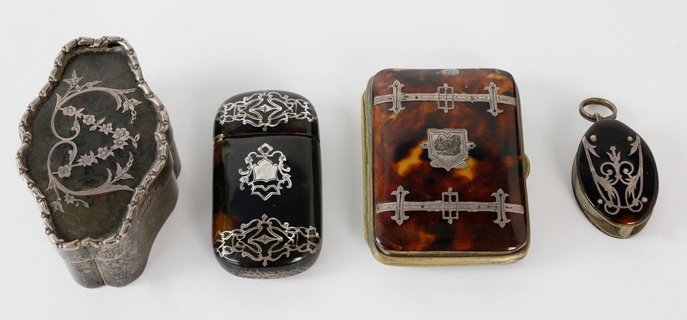 Appraisal: Group of th c Assorted Tortoiseshell and Sterling Boxes and