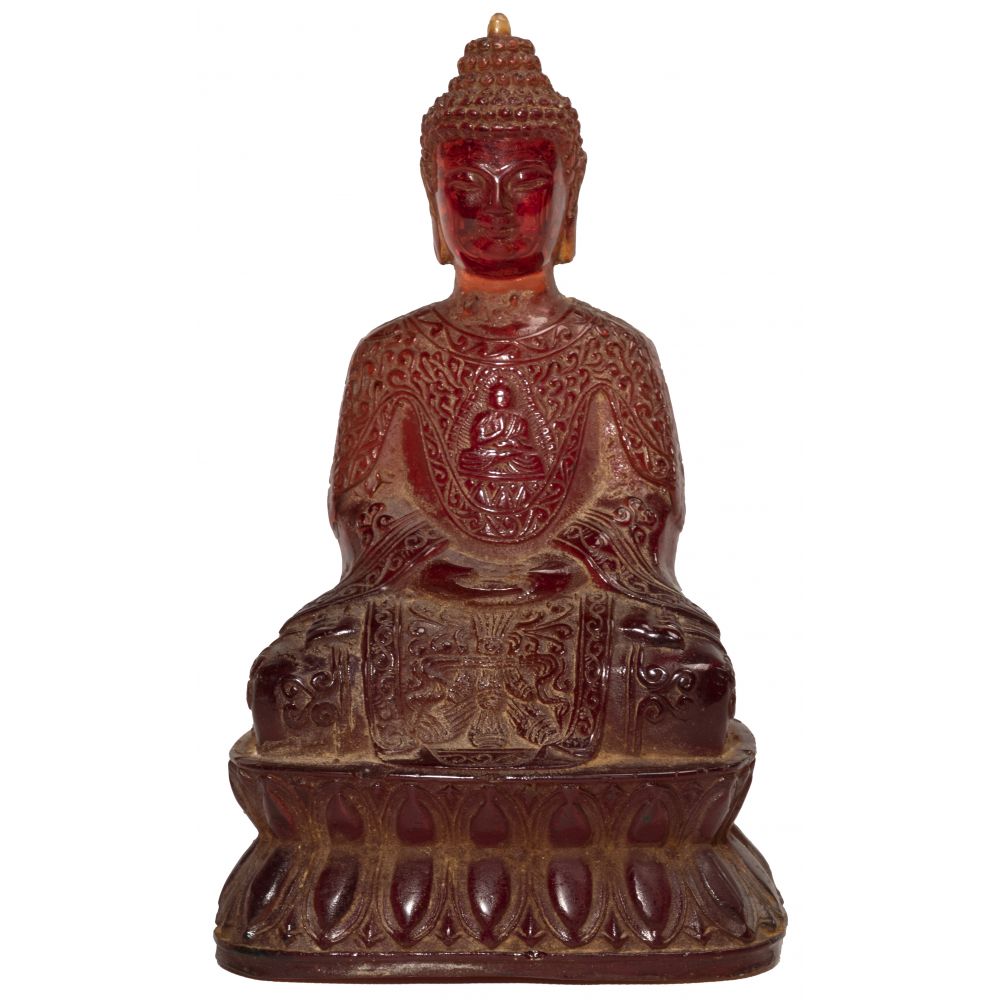 Appraisal: CHINESE AMBER BUDDHA SCULPTURESeated on a lotus base having carved