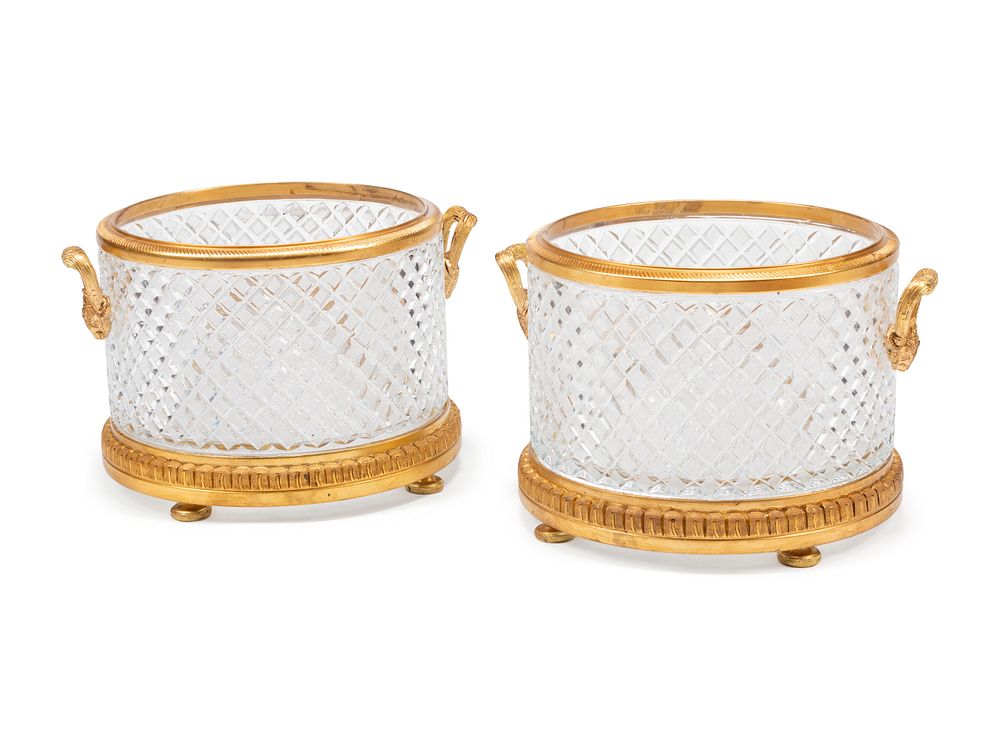 Appraisal: A Pair of Continental Gilt Bronze Mounted Cut Glass Jardinieres