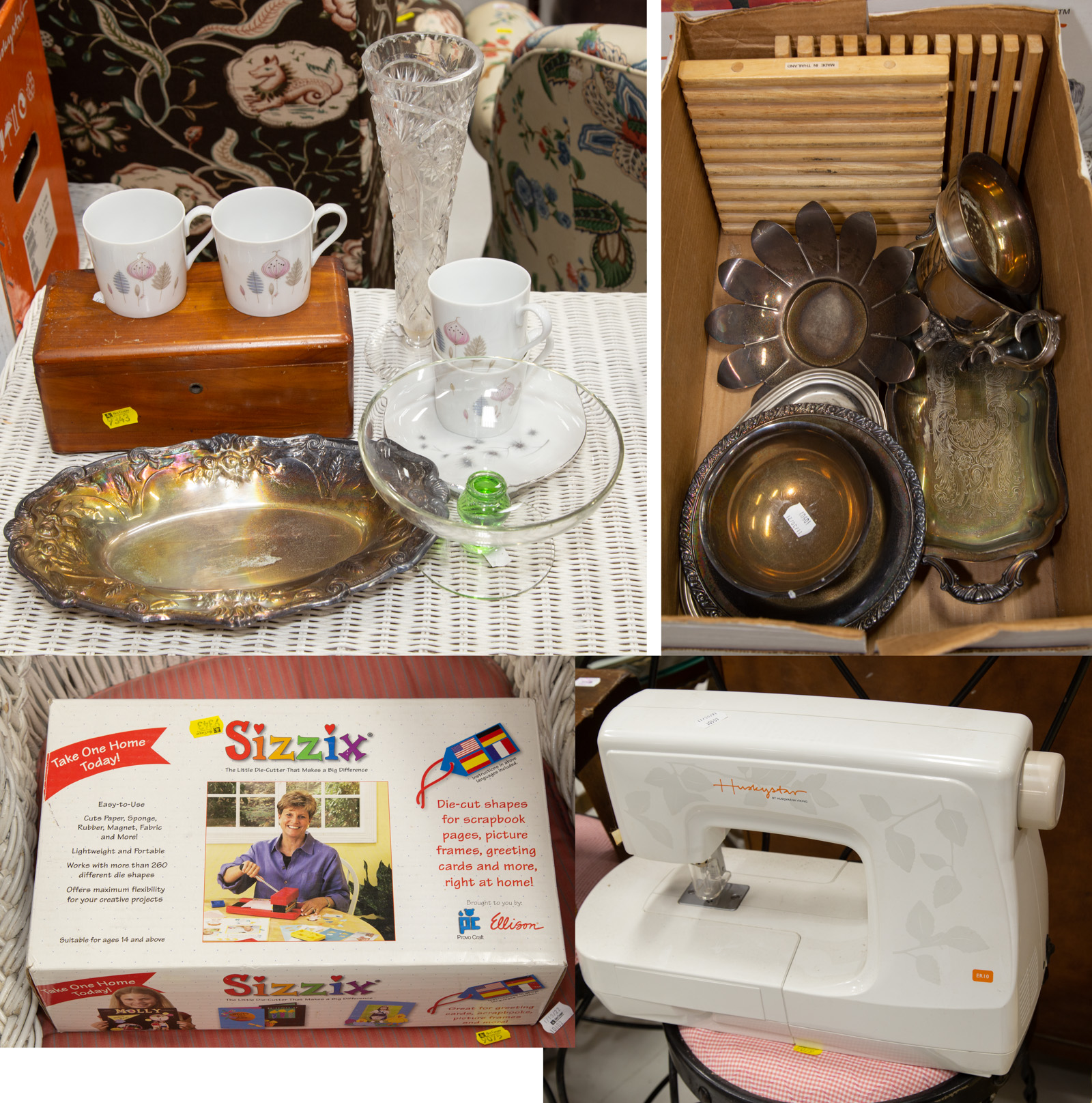 Appraisal: ASSORTED DECORATIVE USEFUL ITEMS Includes Husqvarna Viking Sewing Machine with