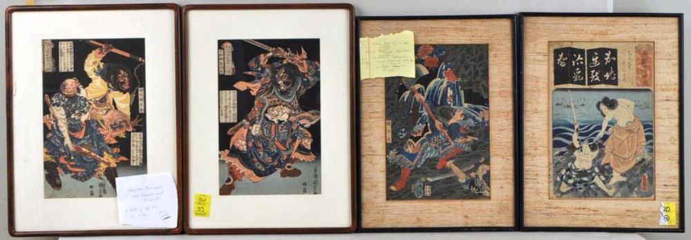 Appraisal: Four Framed Japanese W B Prints two Utagawa Kuniyoshi -