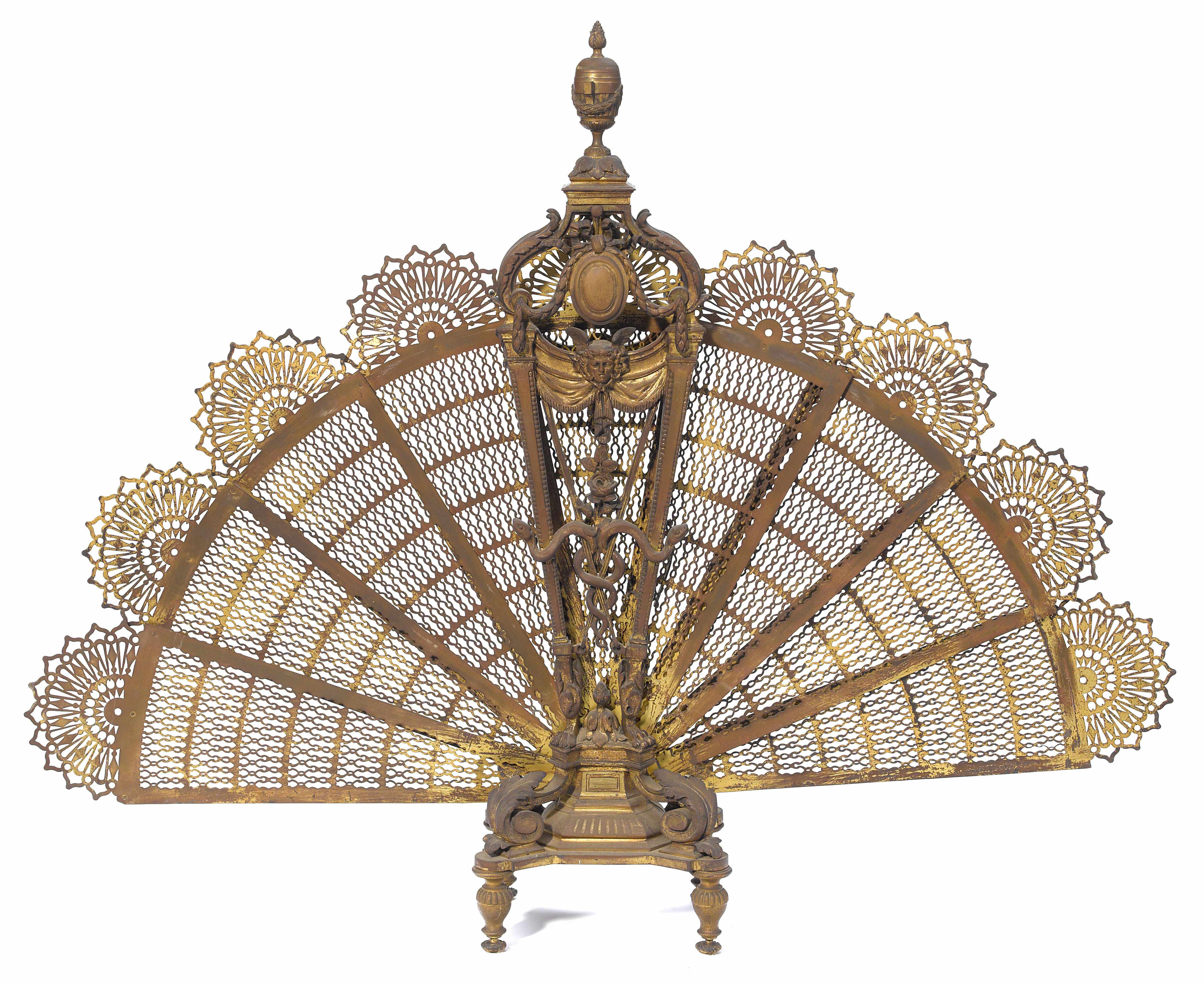 Appraisal: A Louis XVI style gilt bronze fan form fire screen