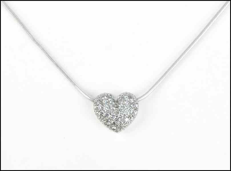 Appraisal: DIAMOND AND KARAT WHITE GOLD HEART NECKLACE Pave set round