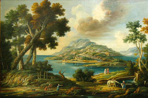 Appraisal: Italian School A capriccio view of a village along a