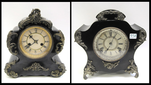 Appraisal: TWO AMERICAN BLACK IRON CASED MANTEL CLOCKS H Waterbury and