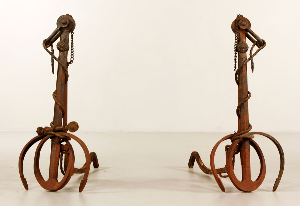 Appraisal: - Pair of Large Andirons Pair of large andirons wrought