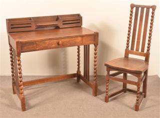 Appraisal: Arts Crafts Period Quarter Sawn Oak Desk and Chair h