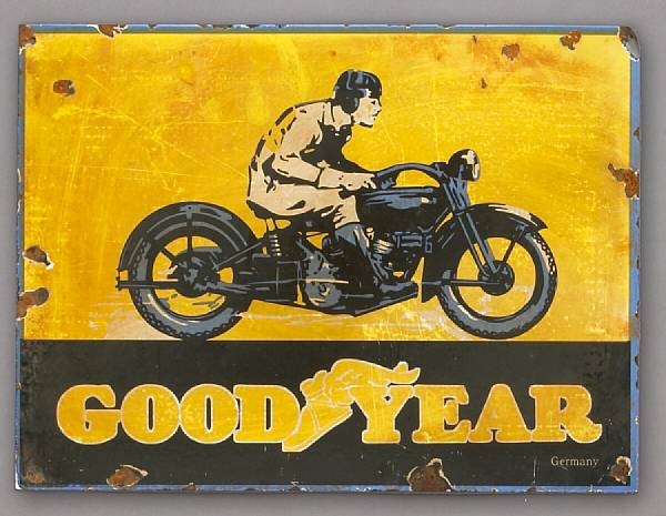 Appraisal: An enamel Goodyear advertising sign in yellow blue black and