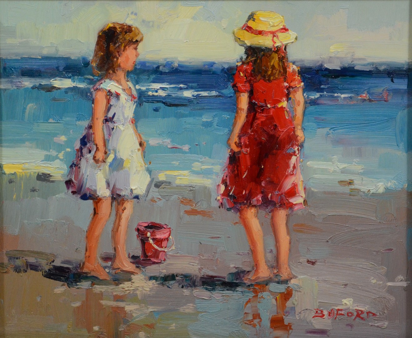 Appraisal: Claude-Marie Buford French b oil on canvas Two Girls on